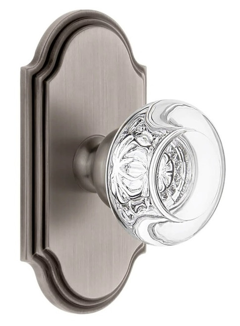 Grandeur Hardware - Arc Short Plate Privacy with Bordeaux Crystal Knob in Antique Pewter - ARCBOR - 884806