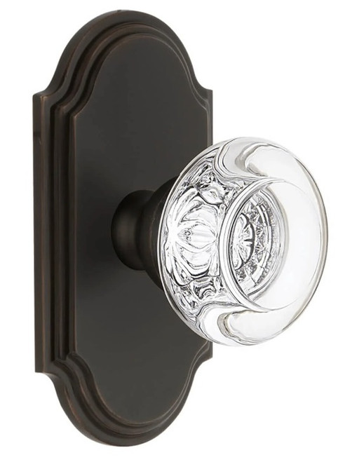 Grandeur Hardware - Arc Short Plate Privacy with Bordeaux Crystal Knob in Timeless Bronze - ARCBOR - 884812