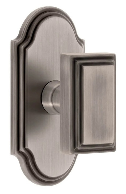 Grandeur Hardware - Arc Short Plate Privacy with Carre Knob in Antique Pewter - ARCCAR - 884814