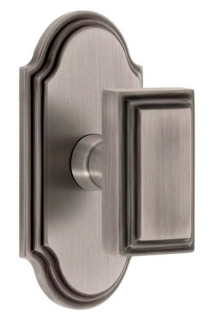 Grandeur Hardware - Arc Short Plate Privacy with Carre Knob in Antique Pewter - ARCCAR - 884822