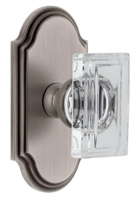Grandeur Hardware - Arc Short Plate Privacy with Carre Crystal Knob in Antique Pewter - ARCCCR - 884838