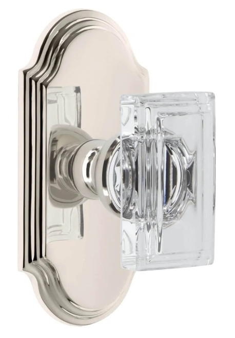 Grandeur Hardware - Arc Short Plate Privacy with Carre Crystal Knob in Polished Nickel - ARCCCR - 884842