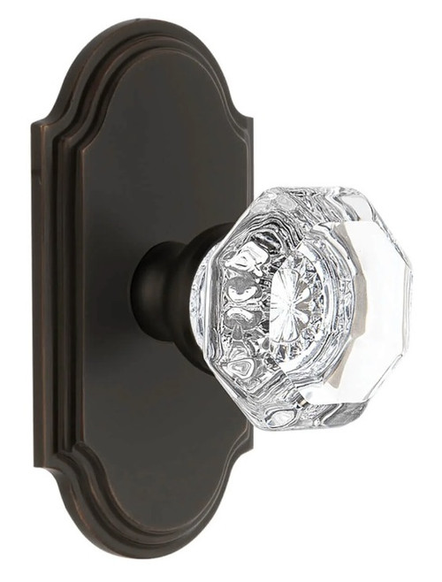 Grandeur Hardware - Arc Short Plate Privacy with Chambord Crystal Knob in Timeless Bronze - ARCCHM - 884852