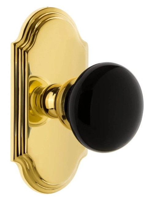 Grandeur Hardware - Arc Short Plate Privacy with Coventry Knob in Lifetime Brass - ARCCOV - 884880