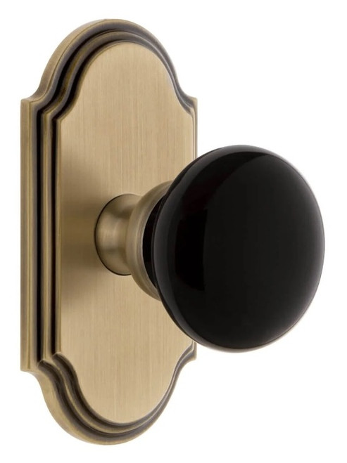 Grandeur Hardware - Arc Short Plate Privacy with Coventry Knob in Vintage Brass - ARCCOV - 884885