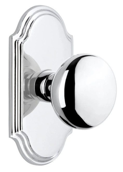 Grandeur Hardware - Arc Short Plate Privacy with Fifth Avenue Knob Knob in Bright Chrome - ARCFAV - 884913