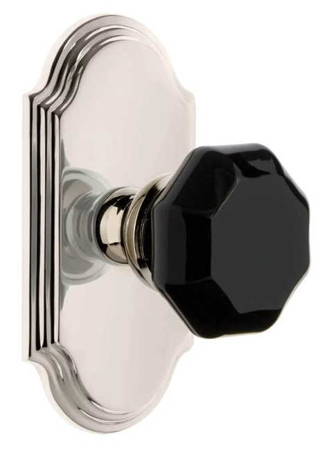 Grandeur Hardware - Arc Short Plate Privacy with Lyon Knob in Polished Nickel - ARCLYO - 884950