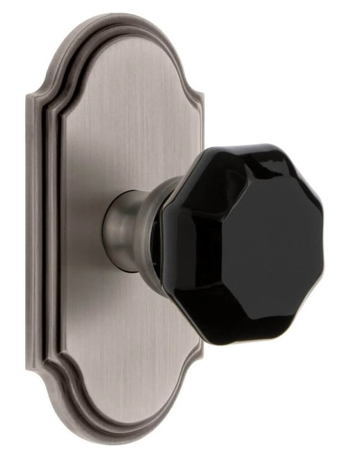 Grandeur Hardware - Arc Short Plate Privacy with Lyon Knob in Antique Pewter - ARCLYO - 884954