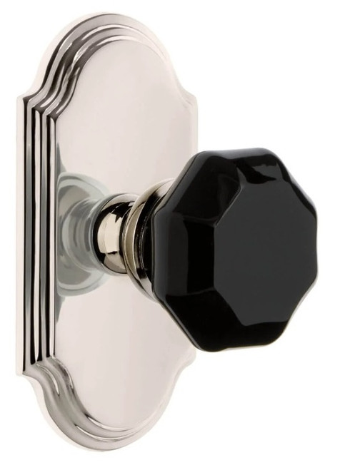 Grandeur Hardware - Arc Short Plate Privacy with Lyon Knob in Polished Nickel - ARCLYO - 884958