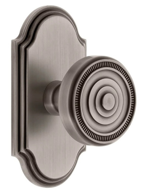 Grandeur Hardware - Arc Short Plate Privacy with Soleil Knob in Antique Pewter - ARCSOL - 884978