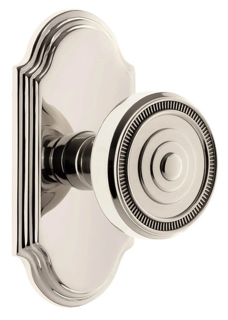 Grandeur Hardware - Arc Short Plate Privacy with Soleil Knob in Polished Nickel - ARCSOL - 884982