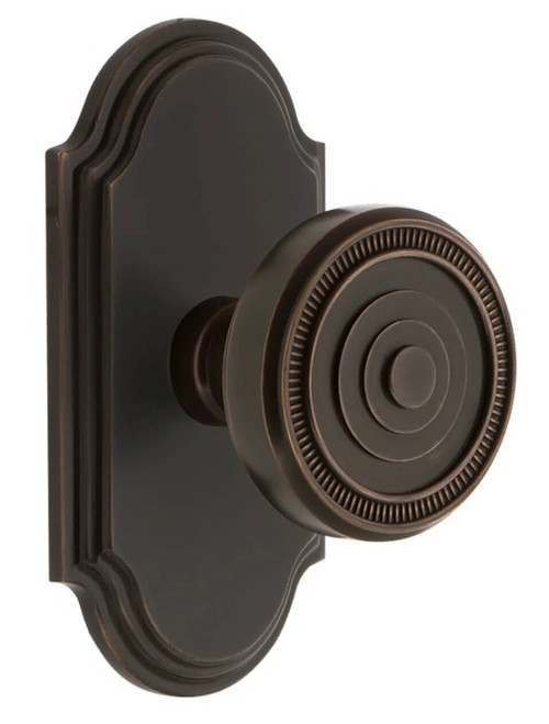 Grandeur Hardware - Arc Short Plate Privacy with Soleil Knob in Timeless Bronze - ARCSOL - 884984
