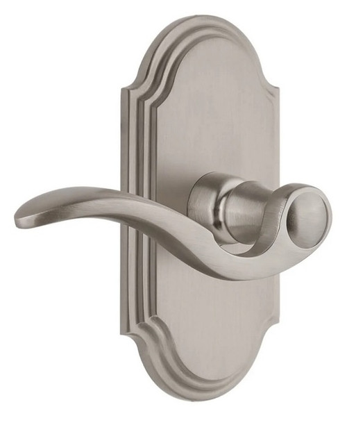 Grandeur Hardware - Arc Short Plate Privacy with Bellagio Lever in Satin Nickel - ARCBEL - 885000