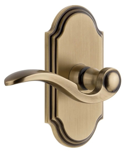 Grandeur Hardware - Arc Short Plate Privacy with Bellagio Lever in Vintage Brass - ARCBEL - 885002