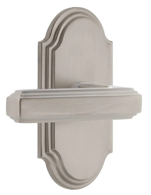 Grandeur Hardware - Arc Short Plate Privacy with Carre Lever in Satin Nickel - ARCCRL - 885018