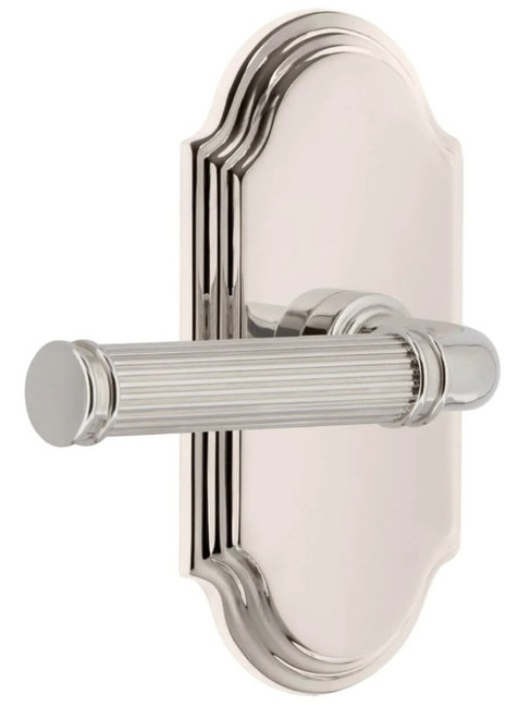 Grandeur Hardware - Arc Short Plate Privacy with Soleil Lever in Polished Nickel - ARCSLL - 885065