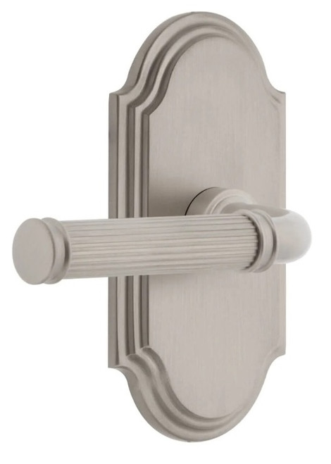 Grandeur Hardware - Arc Short Plate Privacy with Soleil Lever in Satin Nickel - ARCSLL - 885066