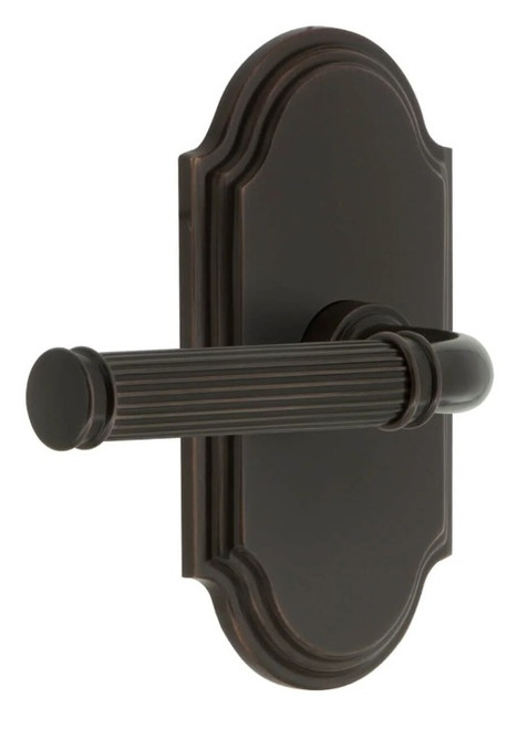 Grandeur Hardware - Arc Short Plate Privacy with Soleil Lever in Timeless Bronze - ARCSLL - 885067