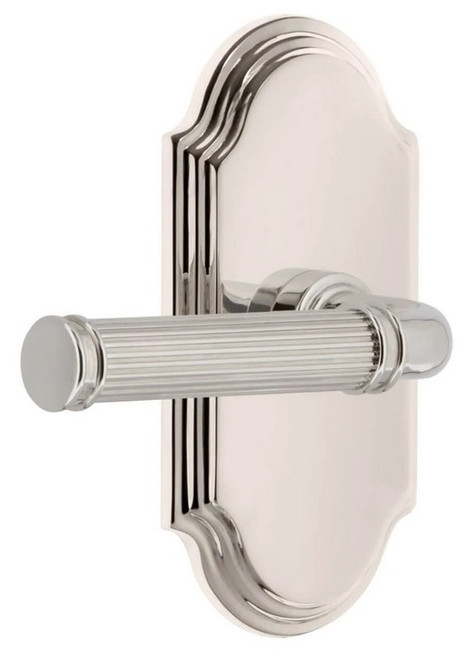 Grandeur Hardware - Arc Short Plate Privacy with Soleil Lever in Polished Nickel - ARCSLL - 885074