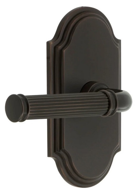 Grandeur Hardware - Arc Short Plate Privacy with Soleil Lever in Timeless Bronze - ARCSLL - 885076