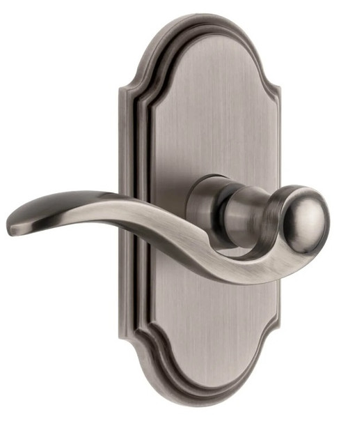 Grandeur Hardware - Arc Short Plate Privacy with Bellagio Lever in Antique Pewter - ARCBEL - 885087