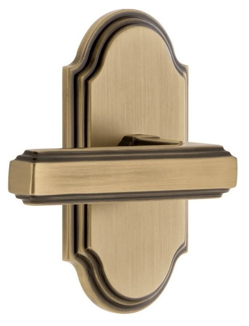 Grandeur Hardware - Arc Short Plate Privacy with Carre Lever in Vintage Brass - ARCCRL - 885104