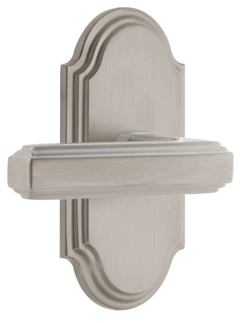 Grandeur Hardware - Arc Short Plate Privacy with Carre Lever in Satin Nickel - ARCCRL - 885111
