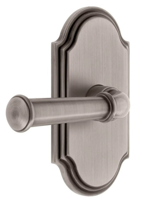 Grandeur Hardware - Arc Short Plate Privacy with Georgetown Lever in Antique Pewter - ARCGEO - 885114