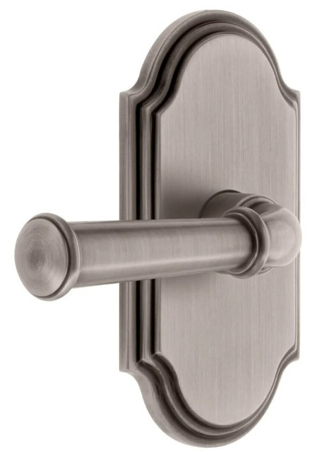 Grandeur Hardware - Arc Short Plate Privacy with Georgetown Lever in Antique Pewter - ARCGEO - 885121