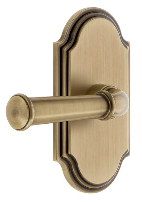Grandeur Hardware - Arc Short Plate Privacy with Georgetown Lever in Vintage Brass - ARCGEO - 885127