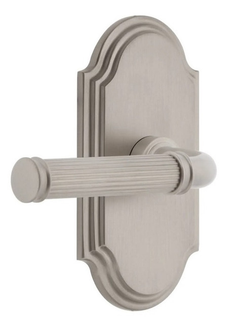 Grandeur Hardware - Arc Short Plate Privacy with Soleil Lever in Satin Nickel - ARCSLL - 885150