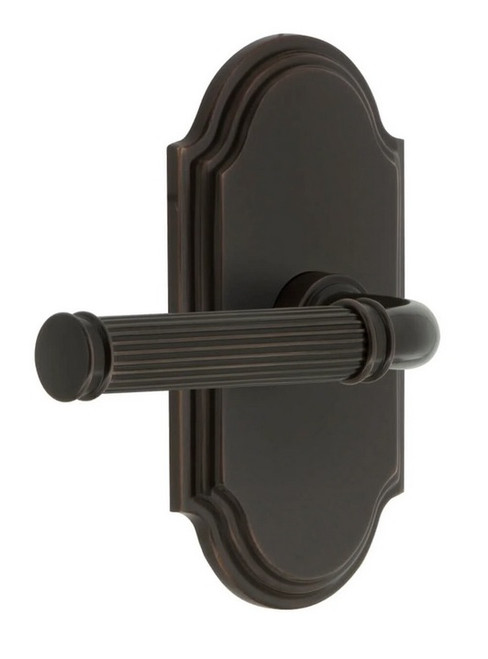 Grandeur Hardware - Arc Short Plate Privacy with Soleil Lever in Timeless Bronze - ARCSLL - 885151