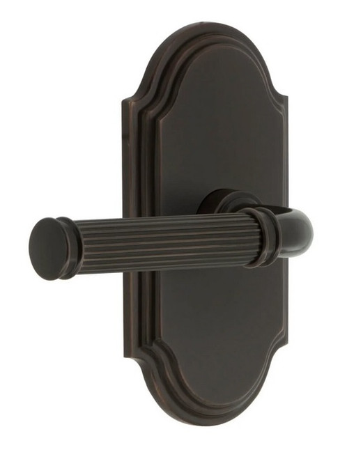 Grandeur Hardware - Arc Short Plate Privacy with Soleil Lever in Timeless Bronze - ARCSLL - 885160