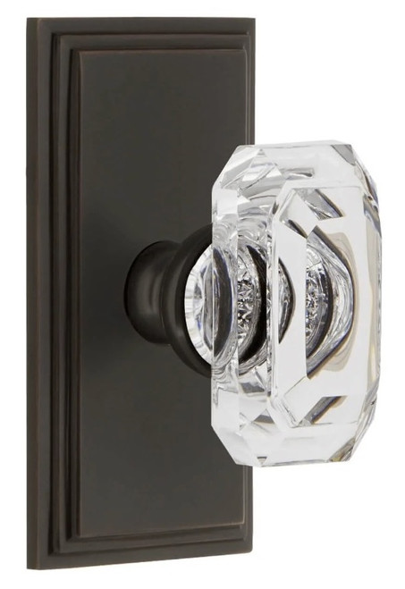 Grandeur Hardware - Carre Short Plate Passage with Baguette Clear Crystal Knob in Timeless Bronze - CARBCC - 885832