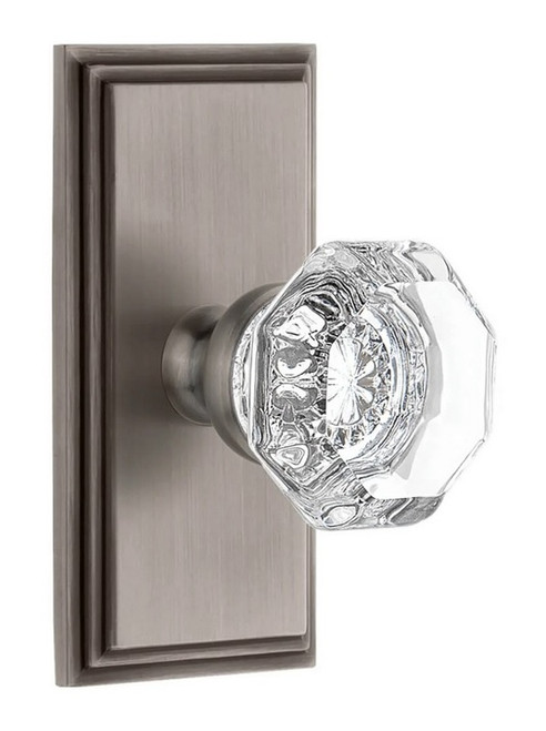 Grandeur Hardware - Carre Short Plate Passage with Chambord Crystal Knob in Antique Pewter - CARCHM - 885906