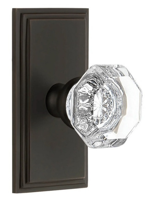 Grandeur Hardware - Carre Short Plate Passage with Chambord Crystal Knob in Timeless Bronze - CARCHM - 885912