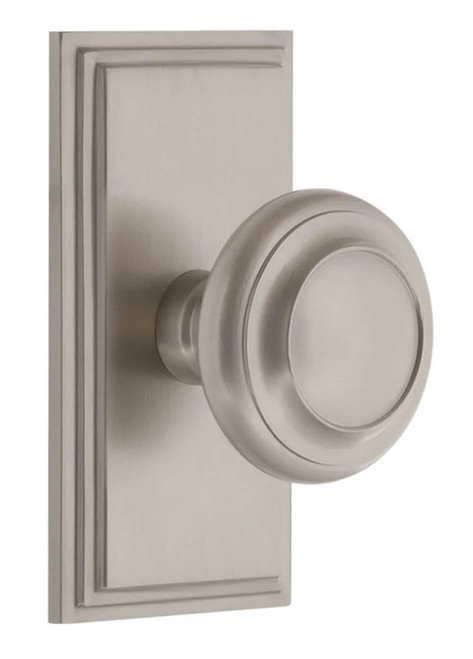 Grandeur Hardware - Carre Short Plate Passage with Circulaire Knob in Satin Nickel - CARCIR - 885919