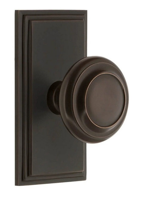 Grandeur Hardware - Carre Short Plate Passage with Circulaire Knob in Timeless Bronze - CARCIR - 885920