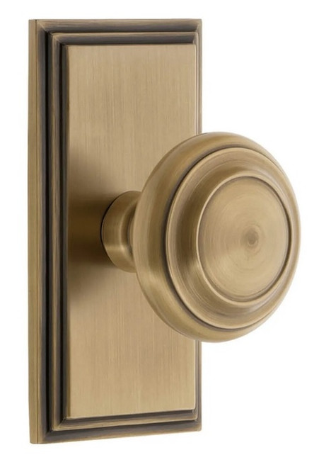 Grandeur Hardware - Carre Short Plate Passage with Circulaire Knob in Vintage Brass - CARCIR - 885921