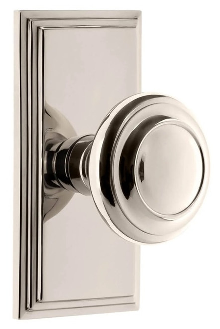 Grandeur Hardware - Carre Short Plate Passage with Circulaire Knob in Polished Nickel - CARCIR - 885926