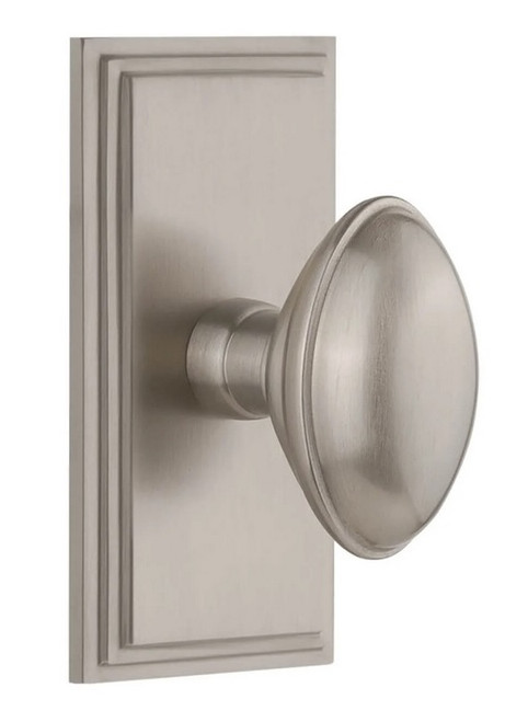 Grandeur Hardware - Carre Short Plate Passage with Eden Prairie Knob in Satin Nickel - CAREDN - 885952
