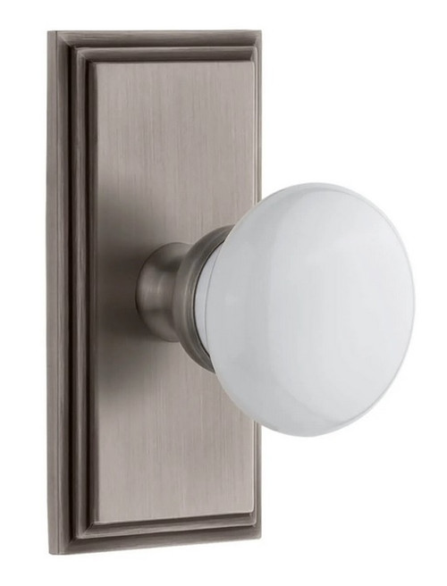 Grandeur Hardware - Carre Short Plate Passage with Hyde Park Knob in Antique Pewter - CARHYD - 885982