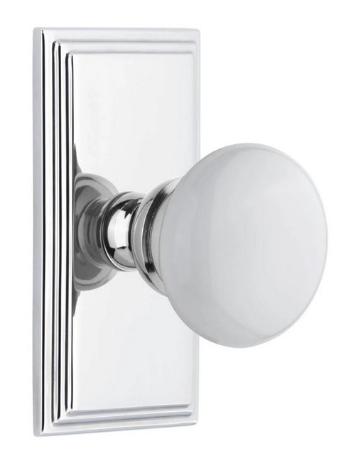 Grandeur Hardware - Carre Short Plate Passage with Hyde Park Knob in Bright Chrome - CARHYD - 885983
