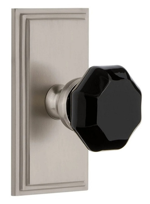Grandeur Hardware - Carre Short Plate Passage with Lyon Knob in Satin Nickel - CARLYO - 886003