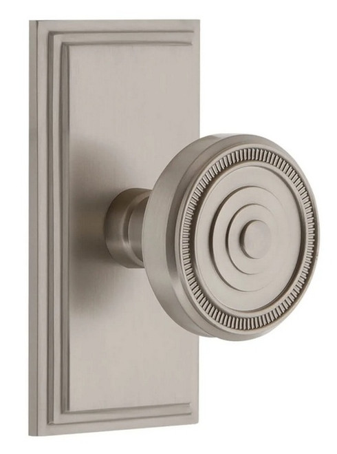 Grandeur Hardware - Carre Short Plate Passage with Soleil Knob in Satin Nickel - CARSOL - 886043