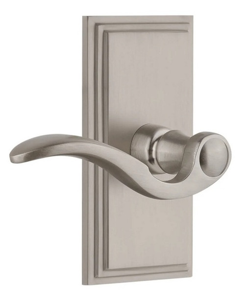 Grandeur Hardware - Carre Short Plate Passage with Bellagio Lever in Satin Nickel - CARBEL - 886052
