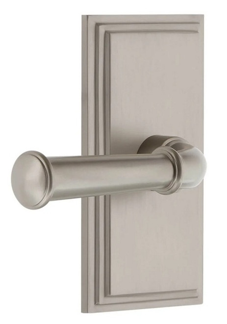 Grandeur Hardware - Carre Short Plate Passage with Georgetown Lever in Satin Nickel - CARGEO - 886086