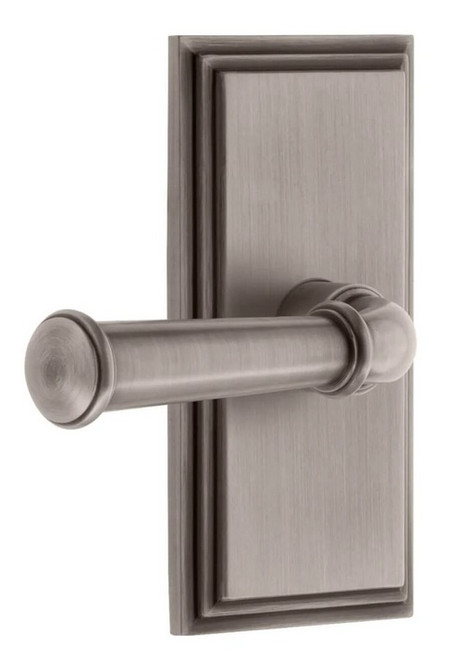 Grandeur Hardware - Carre Short Plate Passage with Georgetown Lever in Antique Pewter - CARGEO - 886166