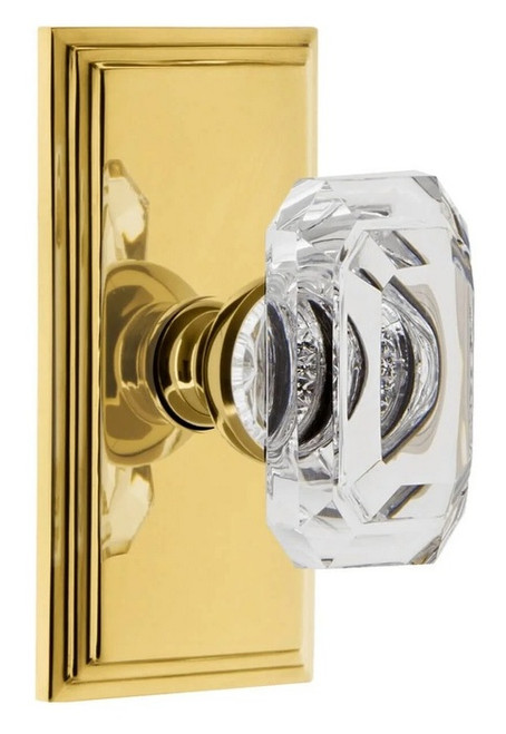 Grandeur Hardware - Carre Short Plate Privacy with Baguette Clear Crystal Knob in Lifetime Brass - CARBCC - 886247