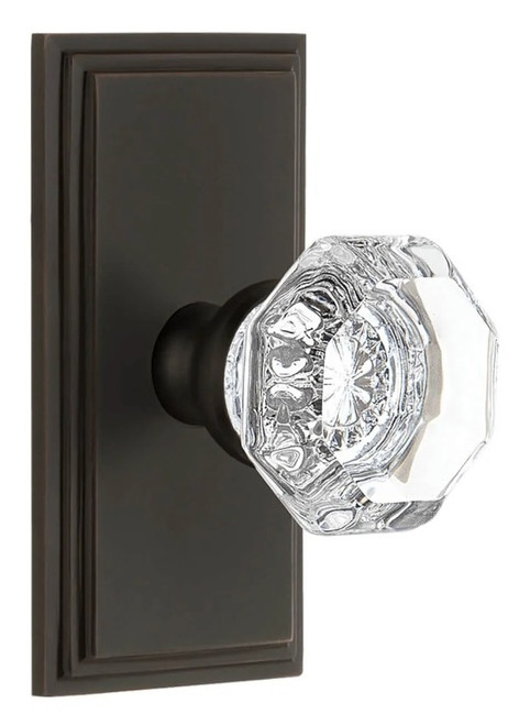 Grandeur Hardware - Carre Short Plate Privacy with Chambord Crystal Knob in Timeless Bronze - CARCHM - 886332